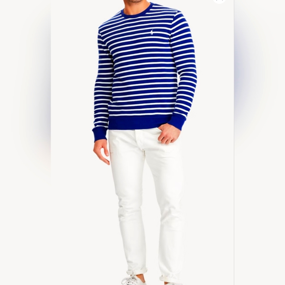 Polo Ralph Lauren Men's Blue and White Shirt Size L
